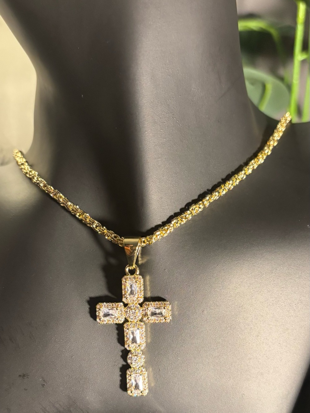 Gold-Filled Crystal Cross Pendant Necklace Statement Jewelry